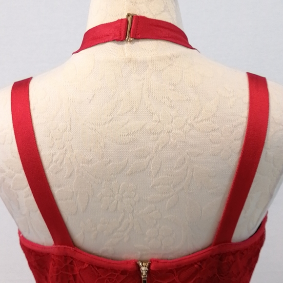 Bebe Red Lace Multi Halter Bustier Dress Bodycon - Picture 8 of 16